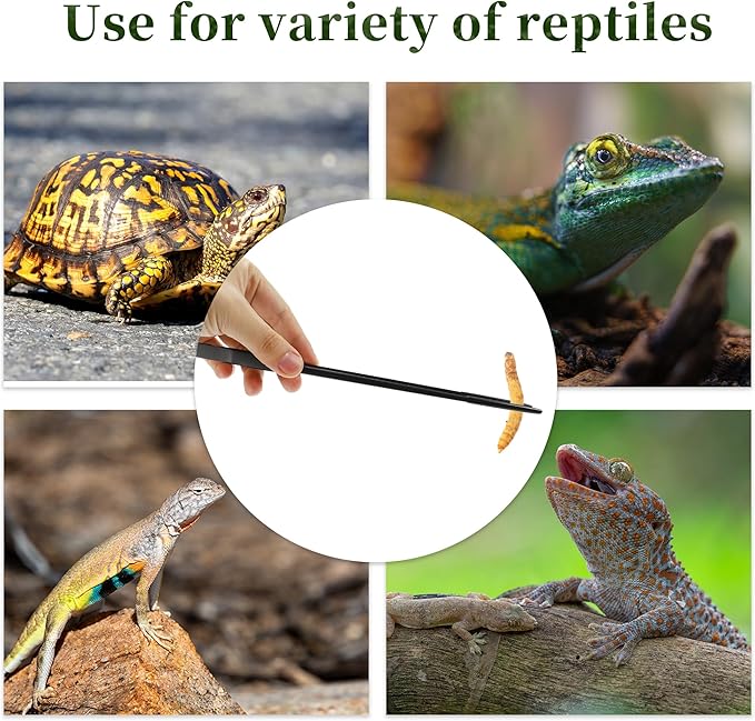 Reptile Feeding Tongs, Stainless Steel Lizard Feeding Tongs, Aquarium Straight Feeding Tweezers for Reptiles with Rubber Tip, Terrarium Feeding Tong for Gecko, 10.63" Length, Black