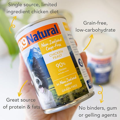 K9 Natural Wet Dog Food Pate, Chicken Feast, 13 Oz Cans (Pack of 12), Grain Free, Made in New Zealand with Cage-Free Chicken, Single Source, Limited Ingredient