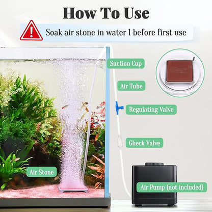 hygger Aquarium Air Stone, 1.65 Inch Nano Air Stone Make Super Tiny Bubble, Ultra Quiet Dissolved Oxygen Diffuser Small Airstone with Stainless Steel Base for Aquarium, Fish Tank & Hydroponic, Square