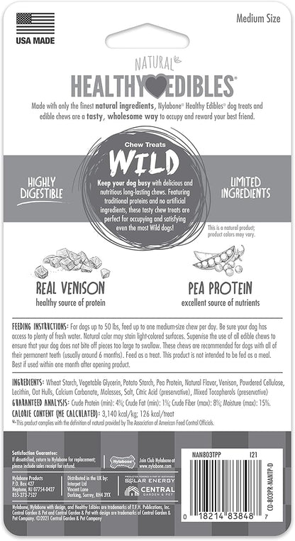 Nylabone Healthy Edibles WILD Natural Dog Chew Treats for Large Dogs, Long Lasting Dog Healthy Chew Antler Bone Made in USA, Venison Flavor, For Dogs Up to 50 lbs. (2 Count)