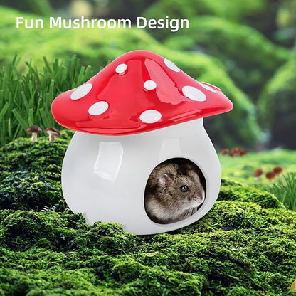 Niteangel Ceramic Hamster Habitat Hideout: - Hideaway House for Syrian Dwarf Hamster Mice Gerbils Lemmings or Other Similar-Sized Small Pet (Mushroom-Shaped)