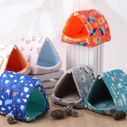 Ripeng 6 Pcs Guinea Pig Hideout Guinea Pig Bed House Rabbit Tunnel Washable Small House Cage Accessories for Hedgehog Mouse Chinchillas Hamster Ferrets Bearded Rats(7.9inch Ocean Park)