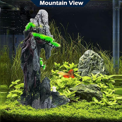 Tall Aquarium Mountain View Stone Decorations Aquarium Ornament Rock Cave Landscape Artificial Mountain Hill View Fish Tank Caves for Betta Hiding Reptile Aquarium Supply