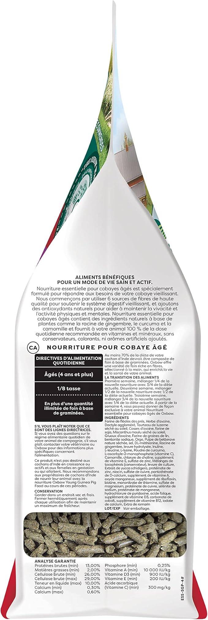 Oxbow Essentials Senior Guinea Pig Food, Made with Oxbow Alfalfa for Guinea Pig, Pet Food Pellets with Vitamin C, Small Animal Pet Products, Made in USA, High Fiber, 4 lb. Bag