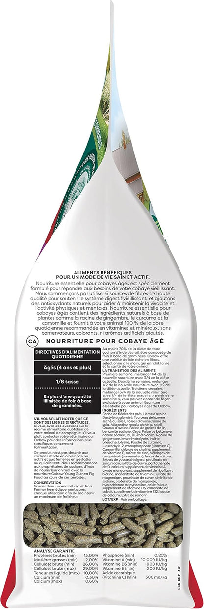 Oxbow Essentials Senior Guinea Pig Food, Made with Oxbow Alfalfa for Guinea Pig, Pet Food Pellets with Vitamin C, Small Animal Pet Products, Made in USA, High Fiber, 4 lb. Bag