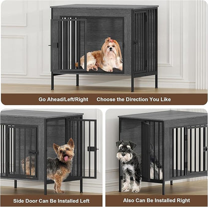 EasyCom Dog Crate Furniture for 1 or 2 Dogs, Heavy Duty Single/Double Dog Crates for Small/Medium/Large Dogs, Dog Kennel Furniture Indoor as TV Stand, Small Size 28.15" L(0-20 Pounds), Dark Grey
