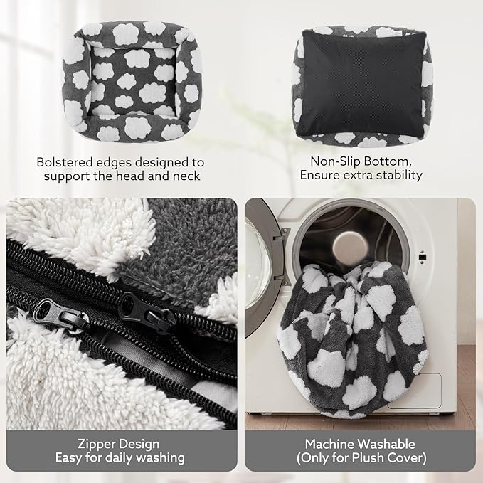 JOEJOY Small Dog Bed for Small Dogs, Rectangle Washable Orthopedic Dog Bed with Removable Zipper Cover, Cute Soft Calming Puppy Pet Bed with Jacquard Shaggy Plush & Non Skid Bottom