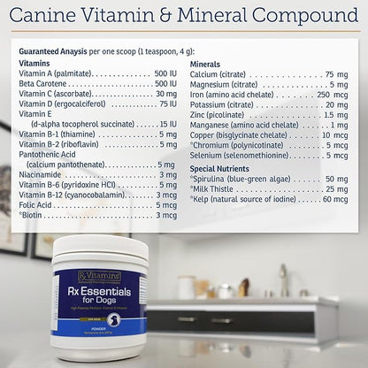 Rx Vitamins Essentials for Dogs - Daily Vitamins & Minerals - with Blue Spirulina, Kelp Powder, and Milk Thistle - Complete Canine Vitamins and Essential Minerals Powder - 8 oz