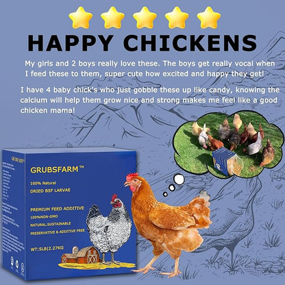 Premium Chicken Treats 5LB - Non-GMO & 85X More Calcium Than Meal Worms - Molting & Laying Supplement - BSF Larvae Treats for Layer Hens, Ducks Wild Birds