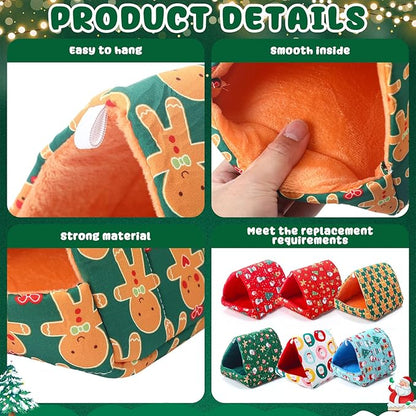 Ripeng 6 Pcs Guinea Pig Hideout Guinea Pig Bed House Rabbit Tunnel Washable Small House Cage Accessories for Hedgehog Mouse Chinchillas Hamster Ferrets Bearded Rats(7.9 Inch Christmas Elements)