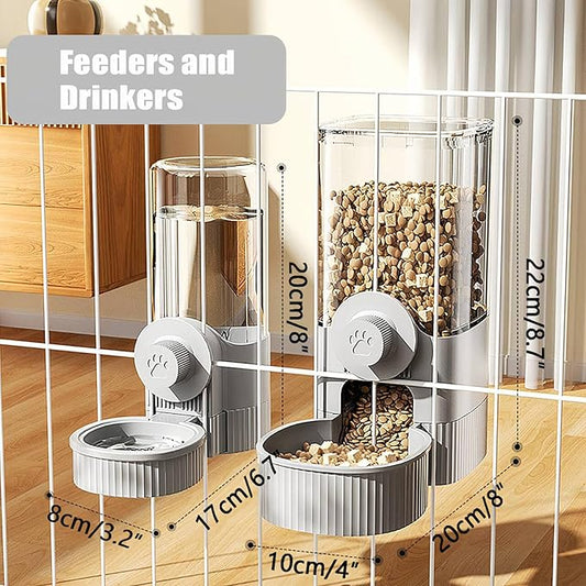 GKYZBB Hanging Automatic Food Water Dispenser,Rabbit Feeder Guinea Pig Water Bottle Food Feeder for Ferret Guinea Pig Rabbit Bunny Cage Accessories (Grey, 520ml+1200ml)