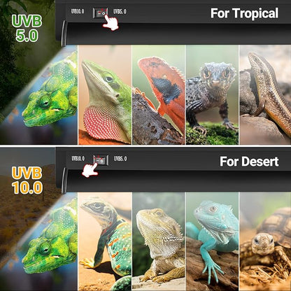 REPTI ZOO Switchable UVB Light for Reptiles, 24W T5 UVB Light Combo Kit for Tropical & Desert Reptile, 22.6" Terrarium Hood Lamp Fixture with UVB 10.0 Bulb for Bearded Dragon Snake Gecko Lizard Turtle