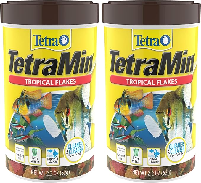TetraMin Nutritionally Balanced Tropical Flake Food for Tropical Fish, 2.2 oz (Pack of 2)