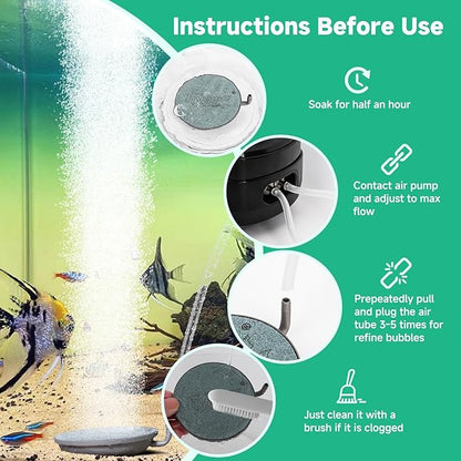 hygger Aquarium Air Stone, 2.3 Inch Fish Tank Bubbler Stone Kit Makes Super Tiny Bubbles, Ultra-High Dissolved Airstone with Stainless Steel Base Aquarium Fish Tank and Hydroponic