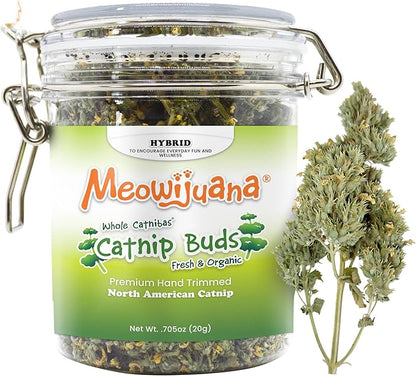 Meowijuana | Dried Catnip Buds Jar | Premium Organic Catnip | Grown in North America | Perfect for Cat Toys | Fresh Catnip for Extended Playtime | Elevate Your Cat's Enjoyment