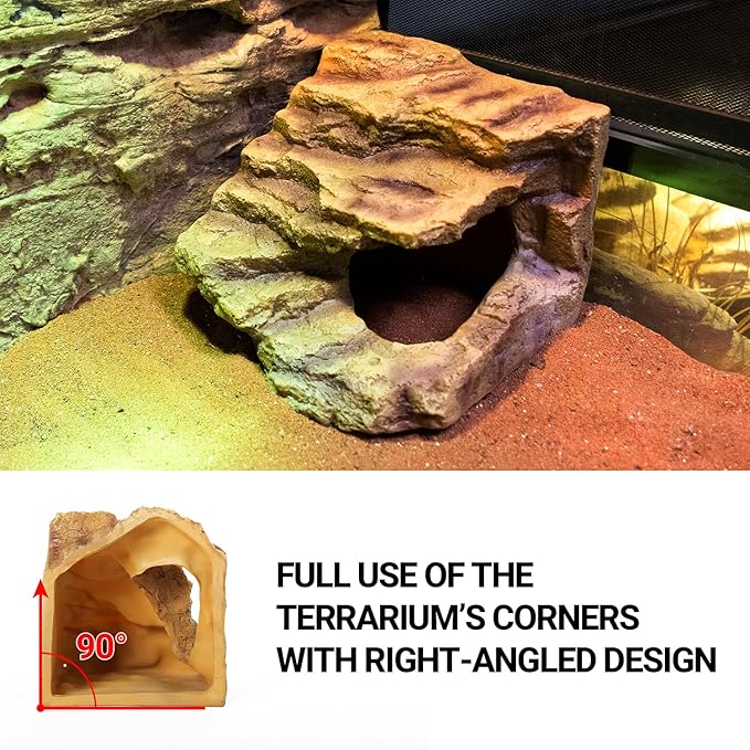Resin Reptile Hideout Cave Reptile Habitat Tank Decor Terrarium Accessories for Bearded Dragon Leopard Gecko Lizards Turtle
