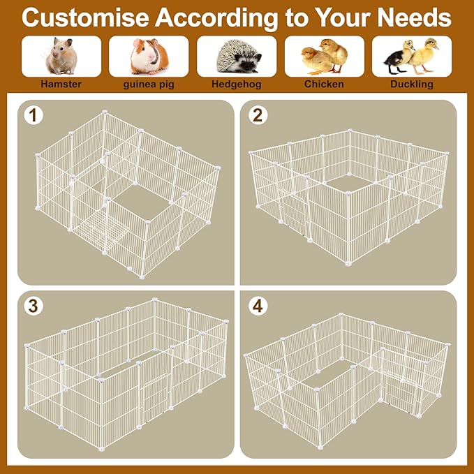 12 Panels Small Animal Playpen,Pet Playpen,C&C Cage for Guinea Pigs,Puppy Play Pen,Bunny Playpen Indoor Outdoor, Portable Metal Wire Yard Fence(White)