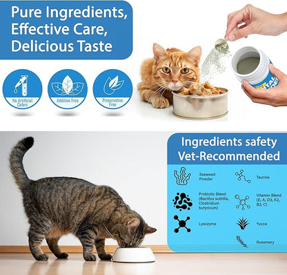Cat Dental Care Powder Bad Breath Treatment for Cats Teeth, Mouth, Gums & Gut, Plaque Off,Tartar Control, Help Feline Gingivitis and Stomatitis, with Natural Extracts & Probiotics