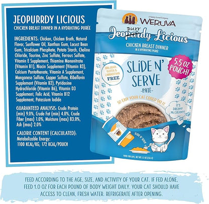 Weruva Wet Cat Food, Jeopurrdy Licious with Chicken Pate, 5.5oz Slide N Serve Pouch, Pack of 12