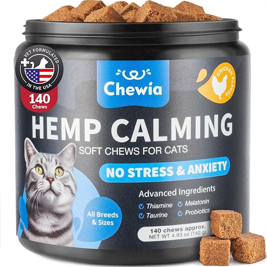 Cat Calming Treats - Probiotic Melatonin Soft Chews for Cat Anxiety Relief - Calming Chews for Stress, Storms, Travel, Grooming, Separation Anxiety - Behavioural Support