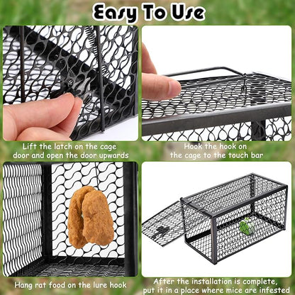 Qualirey 2 Pcs Humane Rat Trap Chipmunk Rodent Mouse Squirrel Trap 11 x 6 x 6 Inches Live Animal Mouse Voles Hamsters Live Cage Rat Cage for Mice Easy to Catch and Release, Black