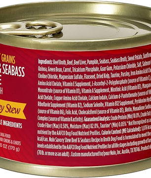 Nulo Ancient Grains Savory Stew with Whole Ingredients Puppy & Dog Food, Beef and Seabass in Broth, 6.0 Ounce, 8 Cans