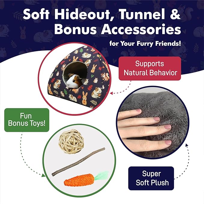 Guinea Pig Hideout - Guinea Pig Tunnel, Bunny and Rabbit Bed, Rabbits Accessories, Hamster and Chinchilla Toys, Small Animal Hideout, Ferret Bed, Hamster Chew Toys, Rabbit Hideout