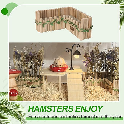 Hamster Cage Sprays Flower Foraging Holder - Natural Wood Feeding Stand, Small Pet Habitat Accessories for Hamsters Mouse Guinea Pig Dwarf Gerbils Syrian Mice (L Shape)