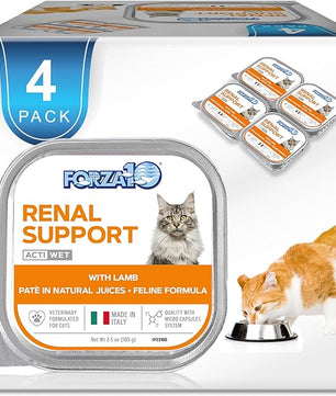Forza10 Kidney Care Cat Food – Renal Support Wet Cat Food with Lamb, 3.5 oz Cans, 4 Pack – Vet Formulated, Made in Italy