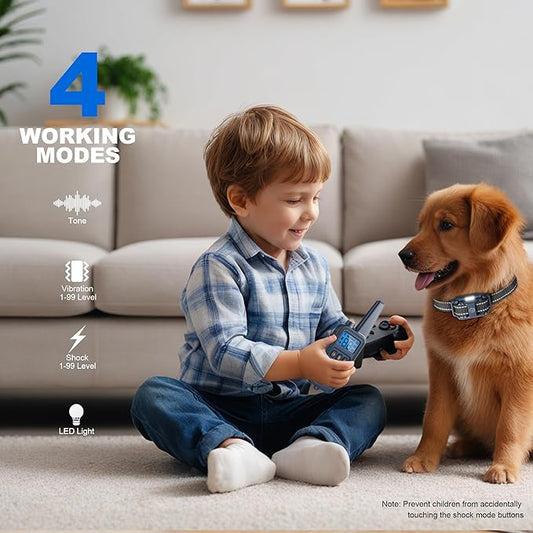 Shock Collar with Remote, Dog Training Collar, 4 Training Modes with Beep, Vibration, Safe Shock, Led Light, 2600 ft Wireless Range, Rechargeable for 3 Dogs, Small Medium Large 5-120Lbs