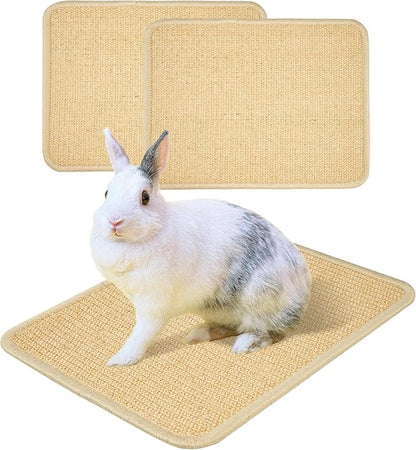 2Pcs Bunny Scratch Pads, Sisal Rabbit Scratching Pad,Natural Cat Resting Mats for Cages,Guinea Pig Bed Mat,Forage Grass Mat,Teeth Care Rabbit Mats (15.7x11.8 in)