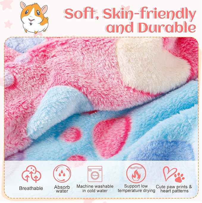 Guinea Pig Blanket, 4 Pack Warm Soft Coral Fleece Small Animal Blankets Washable Pet Cage Liners Sleep Mat Pad Cover for Rabbit Hamster Dog Cat Ferret Chinchilla Hedgehog Bedding, 24" x 16"