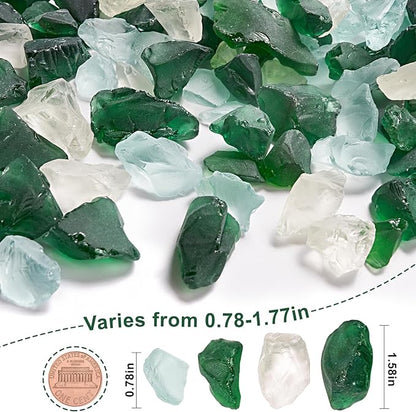 Versatile Frosted Sea Glass Block - 1LB Green Vase fillers, Aquarium Gravels, Sea Glass Decor, Ideal for DIY Crafts, and Home Decor - Perfect for Beach Weddings and More (Green & Turquoise & White)
