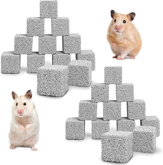Hamiledyi 24 PCS Chinchilla Chew Toys Lava Blocks Hamster Chew Toys for Teeth Grinding Square Stone Mineral Calcium Stone for Bunny Rabbit Hamster Chinchillas Squirrel and Other Small Animals