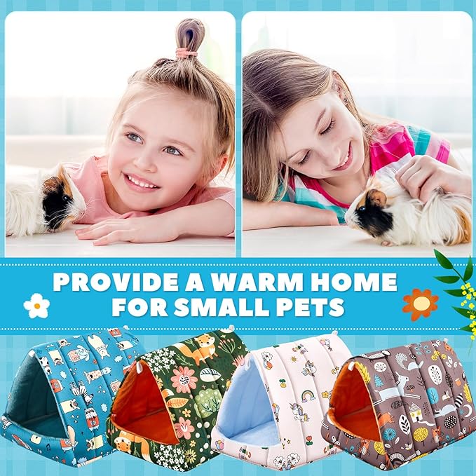 4 Pcs Guinea Pig Hideout, Guinea Pig Bed Tunnel, Rabbit Washable Small House Cage Accessories for Bunny Hedgehog Mouse Chinchillas Hamsters Ferrets Bearded Dragons Rats(Forest,9.8 in)