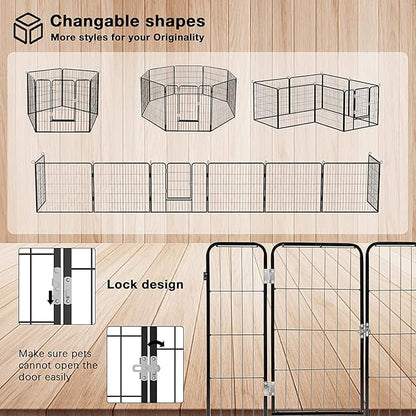 OFIKA Heavy Duty Metal Dog Playpen for Medium/Small Animals, 16 Panels 32" Height x 27" Width, Dog Fence Exercise Pen with Doors, Pet Puppy Outdoor Playpen Pen for Outdoor, Indoor, RV, Camping, Yard