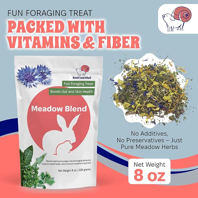 Snout and Shell 8 oz Meadow Blend – Natural Foraging Treat for Rabbits, Guinea Pigs & Chinchillas – High-Fiber Supplement