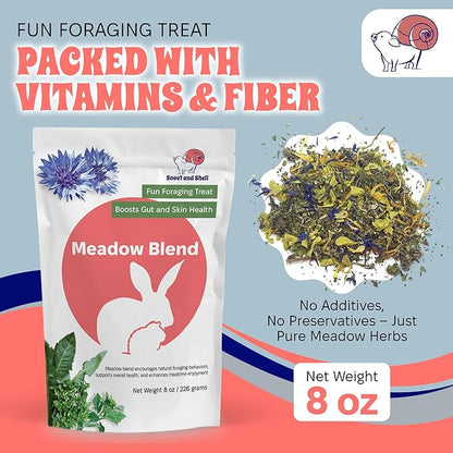 Snout and Shell 8 oz Meadow Blend – Natural Foraging Treat for Rabbits, Guinea Pigs & Chinchillas – High-Fiber Supplement