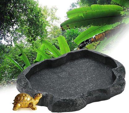 Reptile Water Dish Bowl, Resin Food Bowl Dish, Dark Green Firm Water Dish for Reptile Tank for Tortoise Lizard Pets Feeding Accessories, 1Pcs (M)