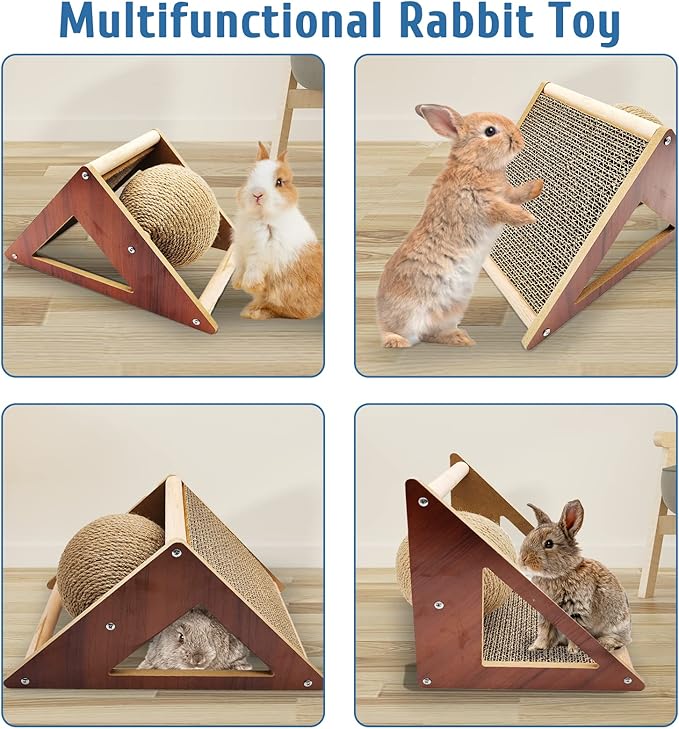 BNOSDM Rabbit Scratch Toy Natural Sisal Rabbit Scratching Ball & Cardboard Rabbit Scratch Pad 2-in-1 Rabbit Scratcher Interactive for Indoor Bunnies Kittens Ferrets Chinchillas Small Animals