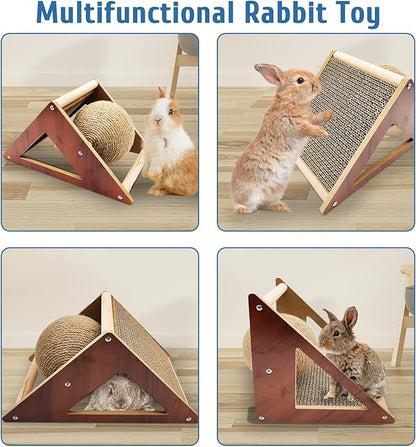 BNOSDM Rabbit Scratch Toy Natural Sisal Rabbit Scratching Ball & Cardboard Rabbit Scratch Pad 2-in-1 Rabbit Scratcher Interactive for Indoor Bunnies Kittens Ferrets Chinchillas Small Animals