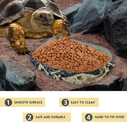 Reptile Water Food Bowl Resin Rock,Flat Tortoise Water Feeding Plate Bowl Reptile Habitat Terrarium Enclosure Tank Accessories for Turtle Bearded Dragon Lizard Gecko Chameleon