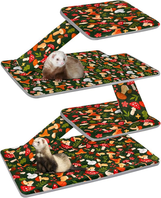 Bienbee Ferret Cage Liner Set for Ferret Nation & Critter Nation Cage, Waterproof Ferrets Cage Accessories for Small Animals Rats Chinchillas Hedgehogs Ferrets(Green Mushroom, Double Unit Combo)