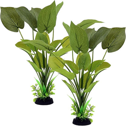 ALEGI Silk Aquarium Plants, 12 Inch Artificial Silk Plants Decorations for Fish Tank,Aquarium Décor Plastic Plants (Green, 2 Pack)