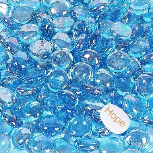 5LB Fire Glass Beads Flat Glass Marbles for Outdoor Fire Pit and Fireplace, Glass Gemstones for Vase Filler, Aquariums, Hydroponics Plants, Home Decor and Christmas DIY Craft, Turquoise