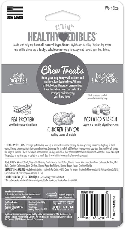 Nylabone Healthy Edibles Natural Dog Chews Long Lasting Chicken Flavor Treats for Dogs, Medium/Wolf (2 Count)