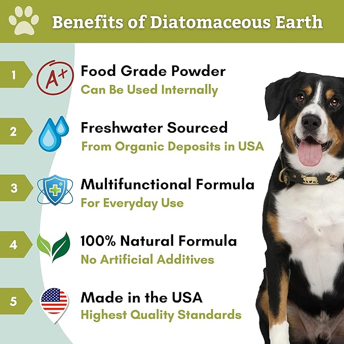 Wholistic Pet Organics DE for Dogs Organic Food Grade for Dogs Safe Non-Chemical Freshwater Silica Improves Overall Health (26 oz)