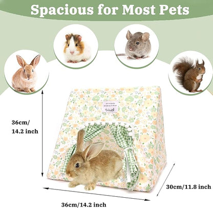 Guinea Pig Hideout Large with Curtain, Bunny Hideout, Machine Washable Guinea Pig Hide Tent Houses & Habitats, Small Animal Hideout for Pet Rabbit, Ferret, Rat, Chinchilla, Squirrel (Flower, Large)