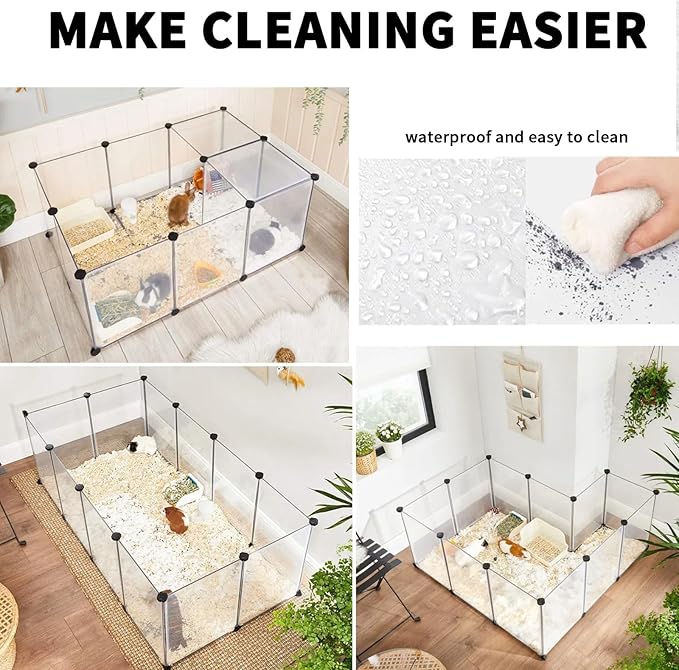 12 Panels Pet Playpen 16”x12” Plastic Rabbit Cage Small Animal Playpen, Pet Fence Indoor, DIY Enclosure for Guinea Pigs, Bunny, Hamsters, Hedgehogs (Matting)