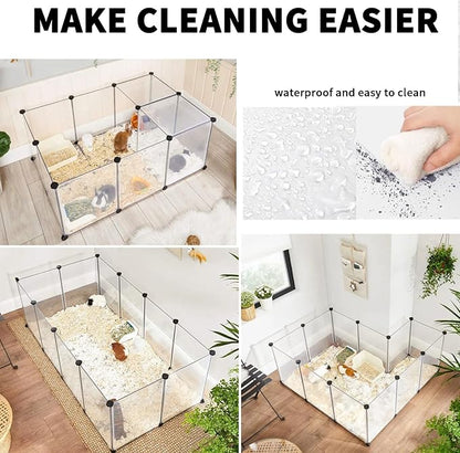 12 Panels Pet Playpen 16”x12” Plastic Rabbit Cage Small Animal Playpen, Pet Fence Indoor, DIY Enclosure for Guinea Pigs, Bunny, Hamsters, Hedgehogs (Matting)